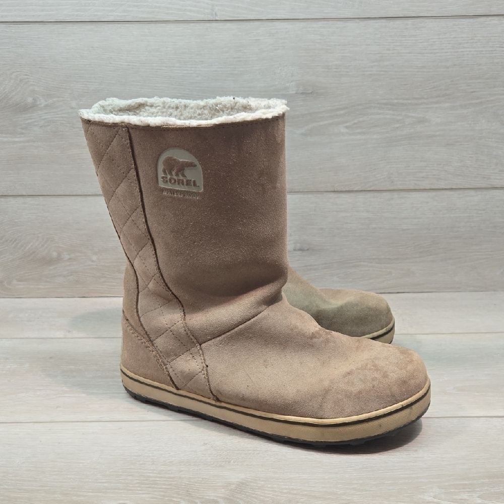 Sorel Women Glacy Pull On Waterproof Outdoor Suede Faux Fur Boots Shoes Sz 9